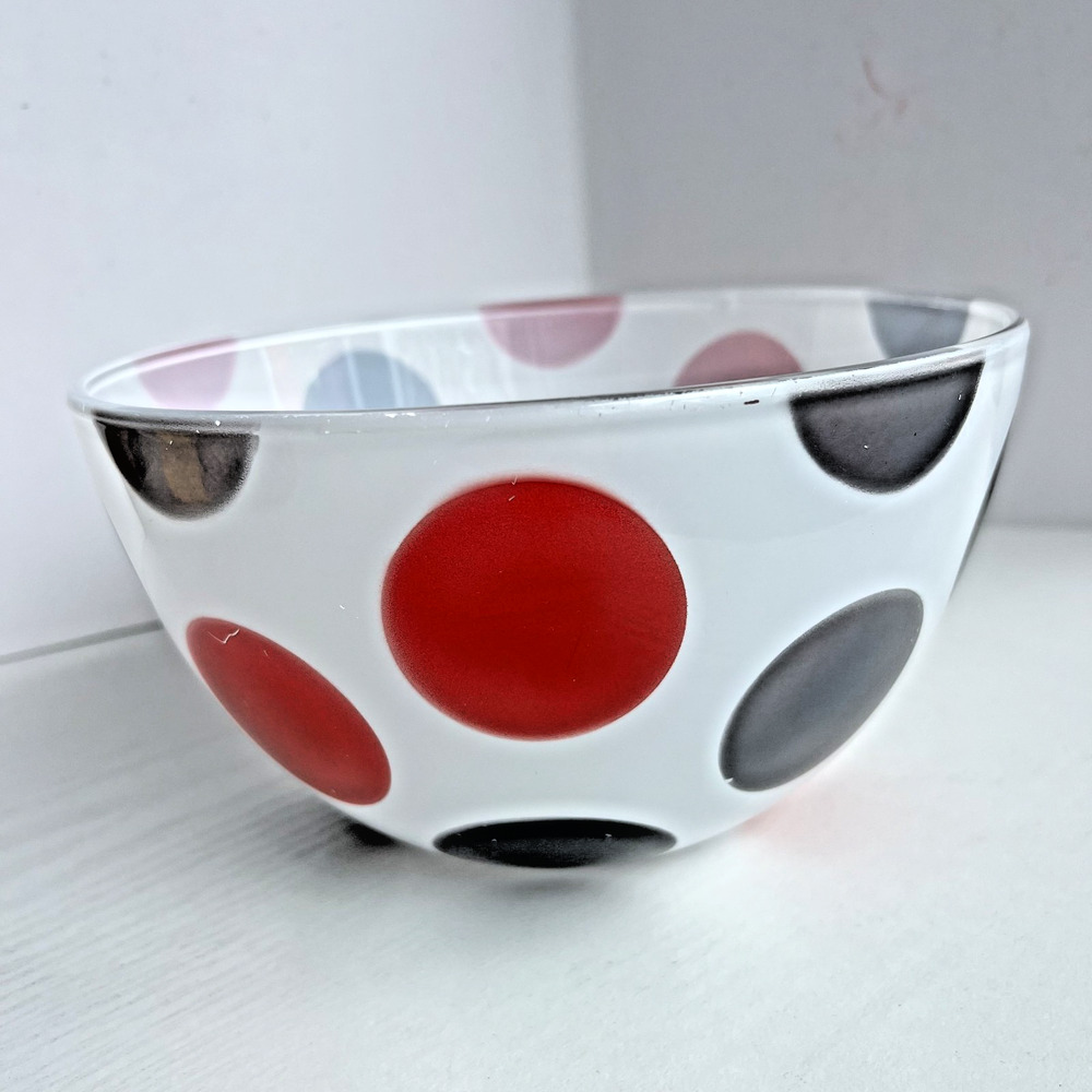 Walther Glas Style Polka Dot Glass Bowl 8in Red Black White Love Shakes MCM